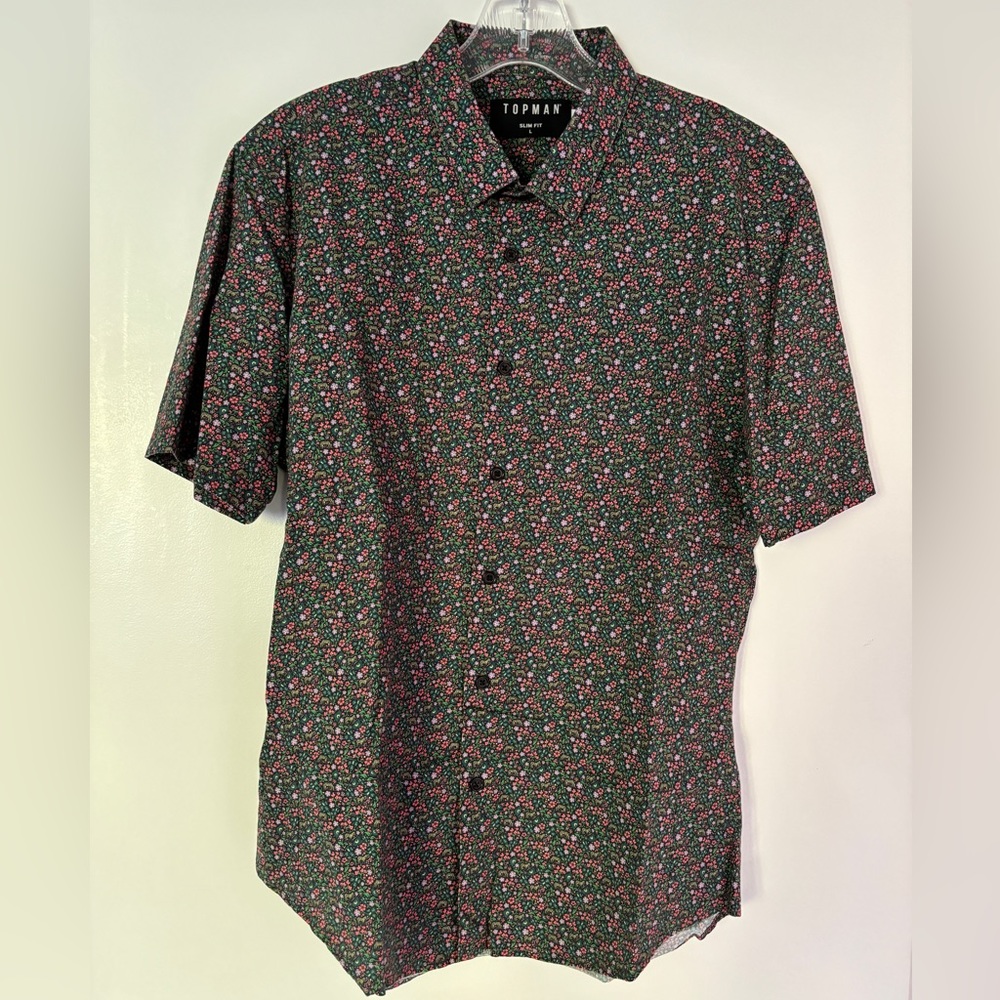 Topman short sleeve button down - floral green - large